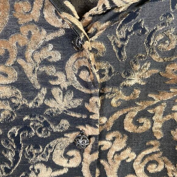 Diane von Furstenberg Vintage Top Women Small Gold Burnout Velvet Button Blouse - Picture 3 of 10
